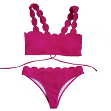 Load image into Gallery viewer, swimwear women high waist Summer Women Scalloped Edge Solid Color Bandeau Wireless Bra Briefs Bikini Set Bathing Suit Swimwear