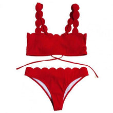 Load image into Gallery viewer, swimwear women high waist Summer Women Scalloped Edge Solid Color Bandeau Wireless Bra Briefs Bikini Set Bathing Suit Swimwear