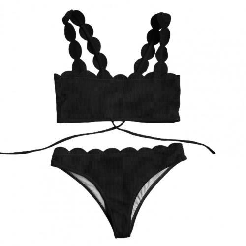swimwear women high waist Summer Women Scalloped Edge Solid Color Bandeau Wireless Bra Briefs Bikini Set Bathing Suit Swimwear