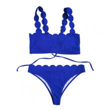 Load image into Gallery viewer, swimwear women high waist Summer Women Scalloped Edge Solid Color Bandeau Wireless Bra Briefs Bikini Set Bathing Suit Swimwear