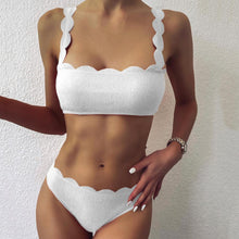 Load image into Gallery viewer, swimwear women high waist Summer Women Scalloped Edge Solid Color Bandeau Wireless Bra Briefs Bikini Set Bathing Suit Swimwear