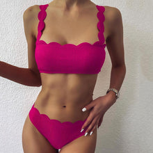 Load image into Gallery viewer, swimwear women high waist Summer Women Scalloped Edge Solid Color Bandeau Wireless Bra Briefs Bikini Set Bathing Suit Swimwear