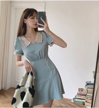 Load image into Gallery viewer, vintage summer solid dresses women elegant  kawaii korean patchwork sweet dress female casual holiday short sleeve dress 2021