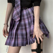 Load image into Gallery viewer, women purple black gothic  pleated plaid skirt summer high waist korea harajuku japanese cute sexy mini a-line skirts cosplay