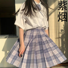 Load image into Gallery viewer, women purple black gothic  pleated plaid skirt summer high waist korea harajuku japanese cute sexy mini a-line skirts cosplay
