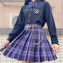 Load image into Gallery viewer, women purple black gothic  pleated plaid skirt summer high waist korea harajuku japanese cute sexy mini a-line skirts cosplay