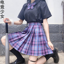 Load image into Gallery viewer, women purple black gothic  pleated plaid skirt summer high waist korea harajuku japanese cute sexy mini a-line skirts cosplay