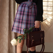 Load image into Gallery viewer, women purple black gothic  pleated plaid skirt summer high waist korea harajuku japanese cute sexy mini a-line skirts cosplay
