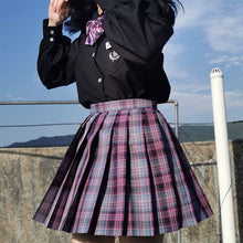 Load image into Gallery viewer, women purple black gothic  pleated plaid skirt summer high waist korea harajuku japanese cute sexy mini a-line skirts cosplay