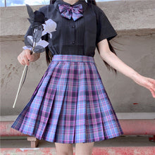 Load image into Gallery viewer, women purple black gothic  pleated plaid skirt summer high waist korea harajuku japanese cute sexy mini a-line skirts cosplay