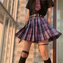 Load image into Gallery viewer, women purple black gothic  pleated plaid skirt summer high waist korea harajuku japanese cute sexy mini a-line skirts cosplay