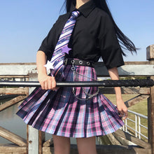 Load image into Gallery viewer, women purple black gothic  pleated plaid skirt summer high waist korea harajuku japanese cute sexy mini a-line skirts cosplay