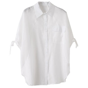 women's White shirt summer wear 2021 new Korean loose short sleeve top with bow Square Collar Chiffon shirt