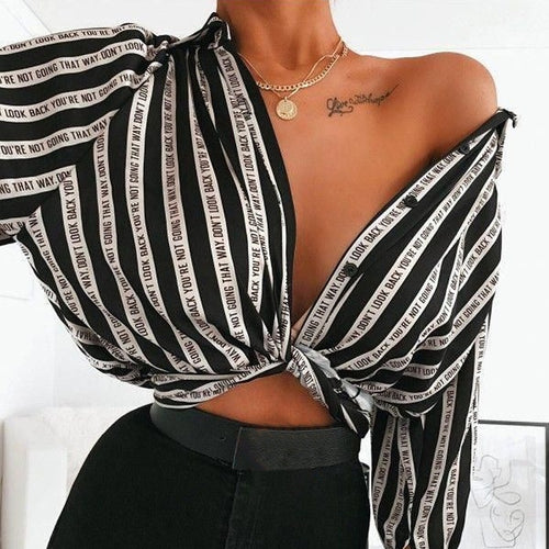 women shirt women shirts for women kawaii clothes  European and American temperament Street sexy striped off shoulder fashion