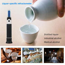 Load image into Gallery viewer, yieryiHand held 0-80% Alcohol Refractometer ATC Spirits Tester Alcoholometer (single scales) Adjustable Manual Focusing Aluminum
